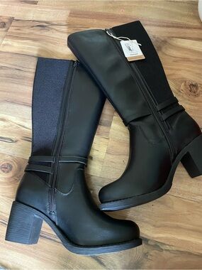 Classic Black Knee Block Heel Women's Boots - Vegan